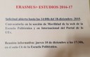 Convocatoria ERASMUS+ ESTUDIOS 2016-17 hasta 18dic 2015