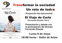 Proyección y debate del documental "El viaje de Carla" - lunes 9 de mayo a las 18h #semanaEPCC16