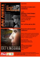 Exposición fotográfica "Colombia, el rostro de la resistencia" y Proyección del documental "Defensora".